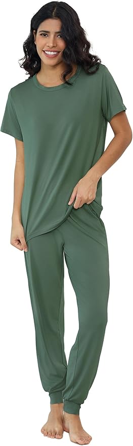 Women's Bamboo Pants Pajama Set - Short Sleeve - 2 Piece