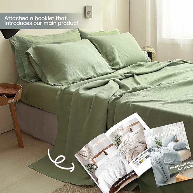 Linen Bed Sheet Set - King - 6 Piece