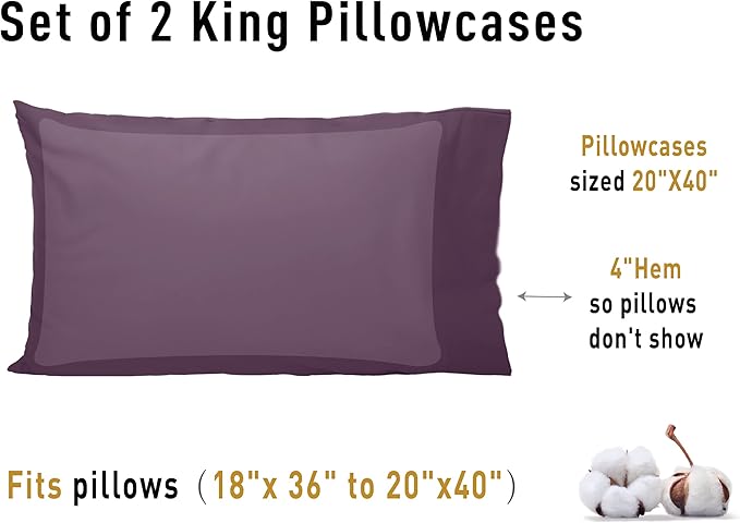 100% Cotton Pillowcase Set - King - 20 x 40 in - 2 Piece