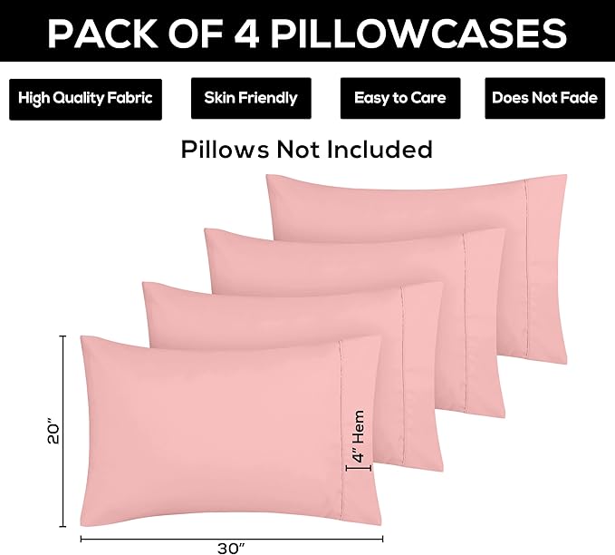 Microfiber Pillowcase Set - Queen - 20 x 30 in - 4 Pack