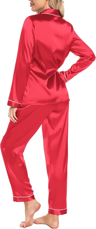 Women's Satin Pajama Set - Long Sleeve - 2 Piece