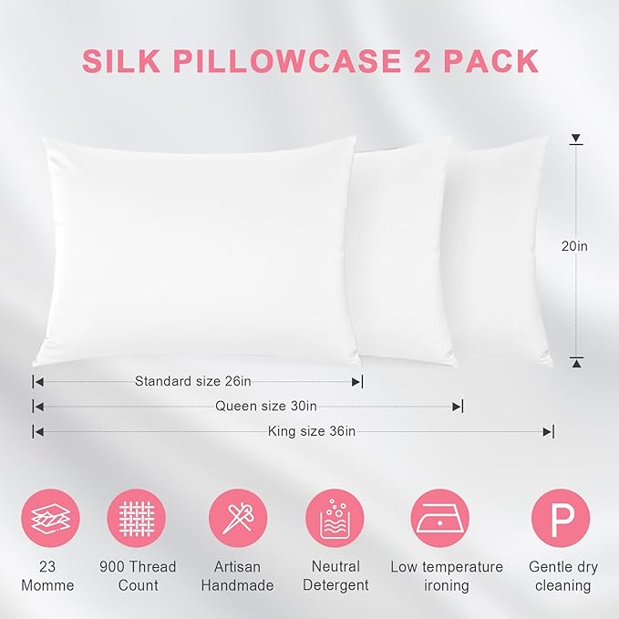 Mulberry Silk Cooling Pillowcase Set - Queen - 2 Pack