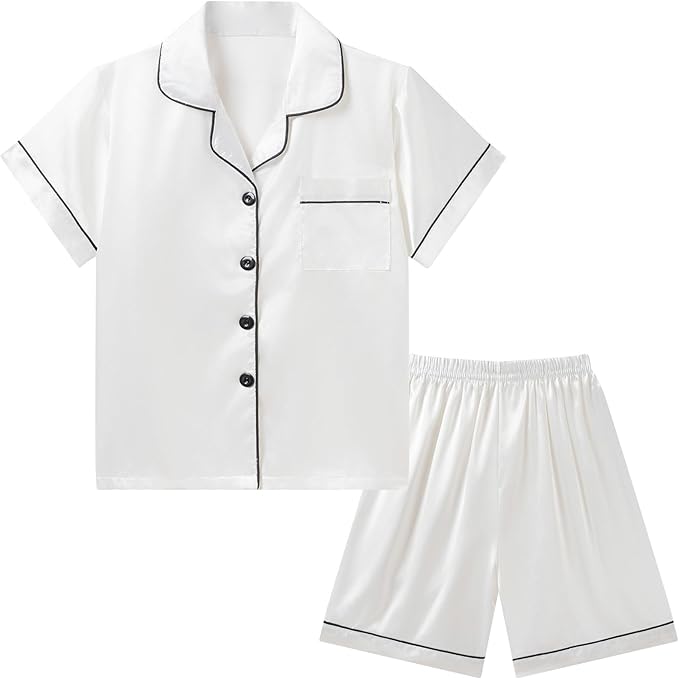 Satin Pajama Set - Short Sleeve - 2 Piece
