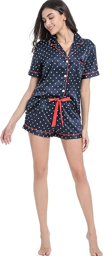 Women's Satin Pajama Set - Short Sleeve - 2 Piece