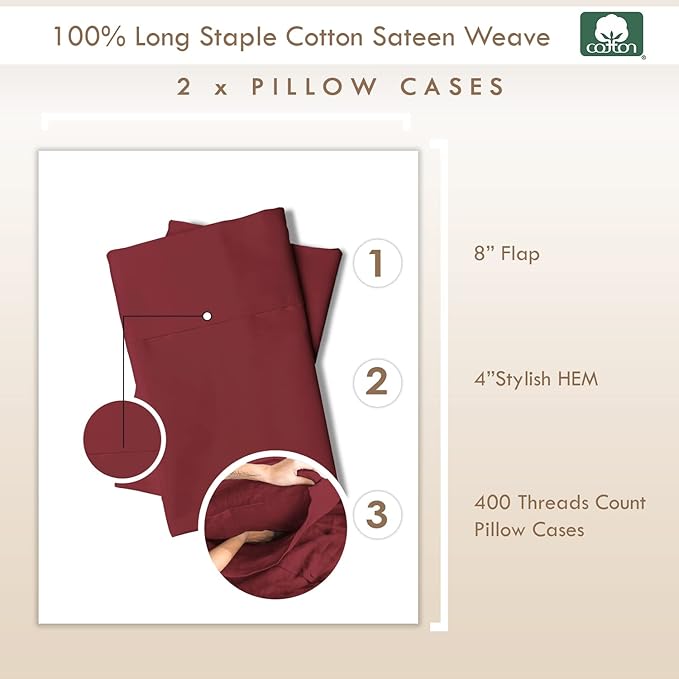 100% Cotton Pillowcase Set - King - 2 Piece