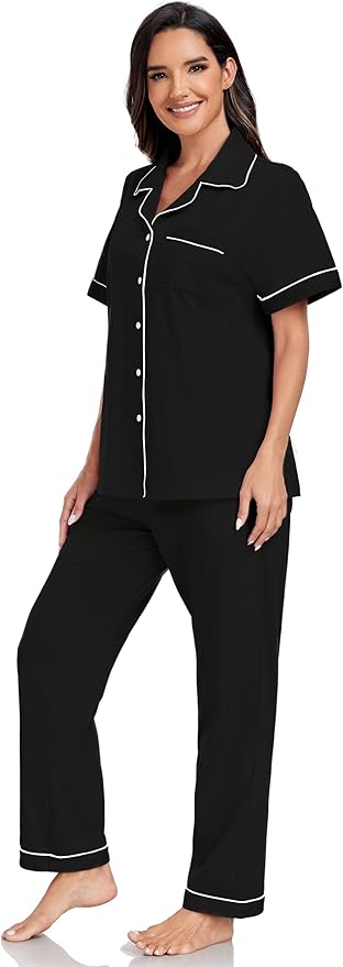 Women's 100% Cotton Pants Pajama Set - Short Sleeve - 2 Piece