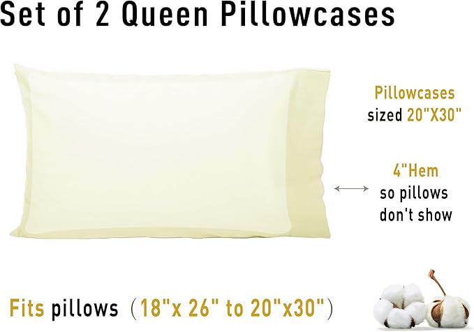 100% Cotton Pillowcase Set - Queen - 20 x 30 in - 2 Piece