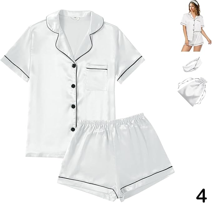 Satin Pajama Set - Short Sleeve - 4 Piece