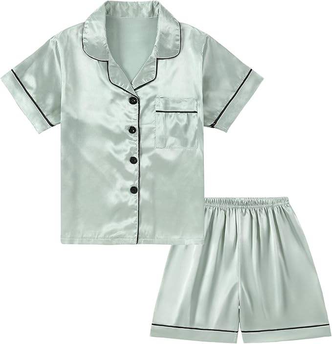 Satin Pajama Set - Short Sleeve - 2 Piece