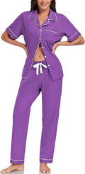 Women's 100% Cotton Pants Pajama Set - Short Sleeve - 2 Piece