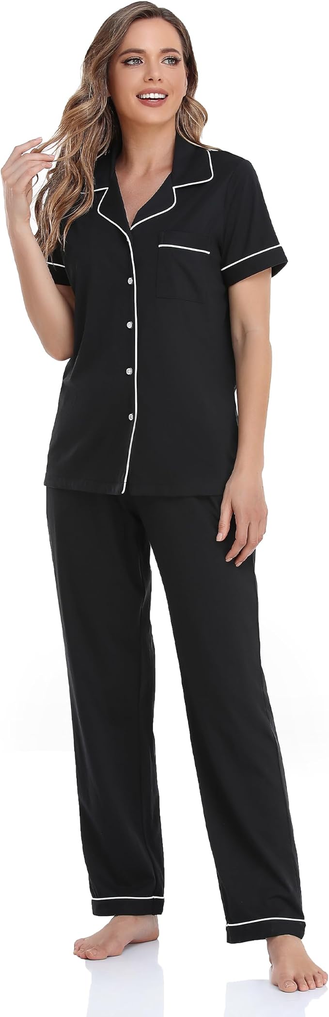 Women's 100% Cotton Pants Pajama Set - Short Sleeve - 2 Piece