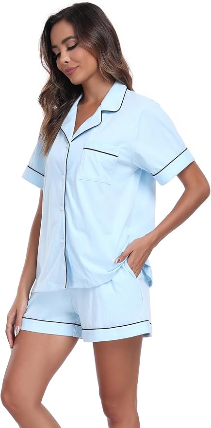 100% Cotton Pajama Set - Short Sleeve - 2 Piece