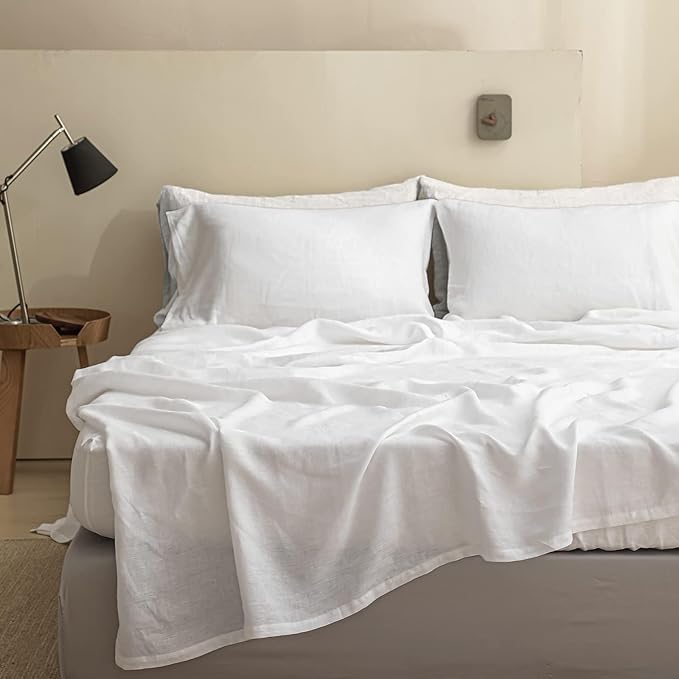 Linen Bed Sheet Set - Queen - 6 Piece