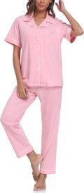 Women's 100% Cotton Pants Pajama Set - Short Sleeve - 2 Piece