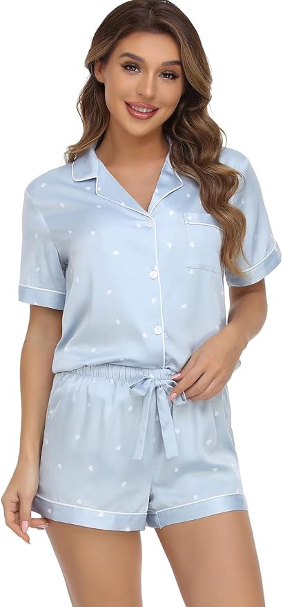 Women's Satin Pajama Set - Short Sleeve - 2 Piece