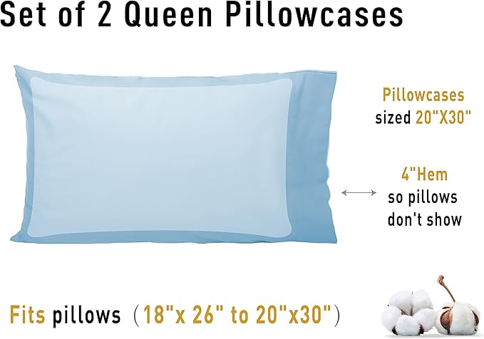 100% Cotton Pillowcase Set - Queen - 20 x 30 in - 2 Piece