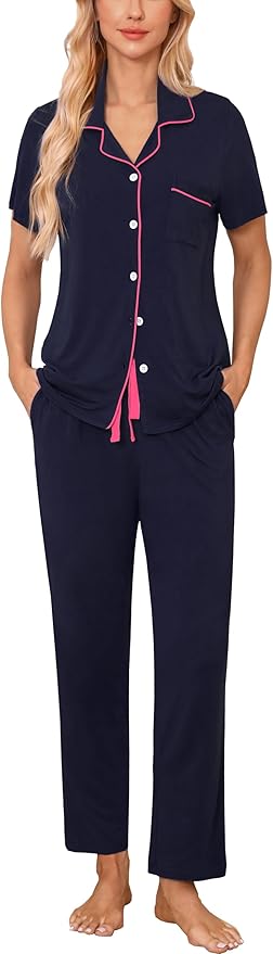 Women's Pants Pajama Set - Short Sleeve - 2 Piece