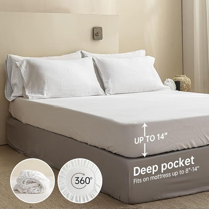 Linen Bed Sheet Set - Queen - 6 Piece
