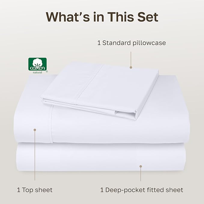100% Cotton Bed Sheet Set - Twin XL - 3 Piece