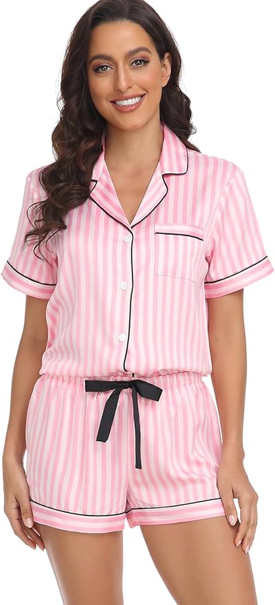 Women's Satin Pajama Set - Short Sleeve - 2 Piece
