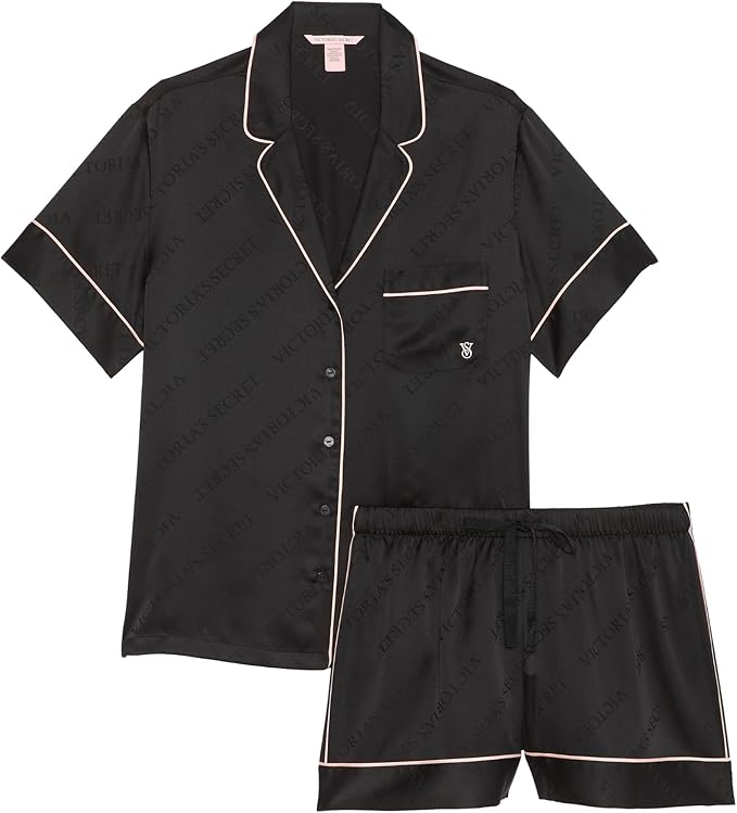 Women's Satin Shorts Pajama Set - Short Sleeve - 2 Piece