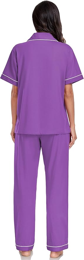 Women's 100% Cotton Pants Pajama Set - Short Sleeve - 2 Piece
