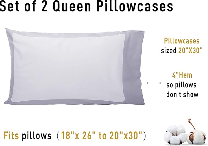 100% Cotton Pillowcase Set - Queen - 20 x 30 in - 2 Piece