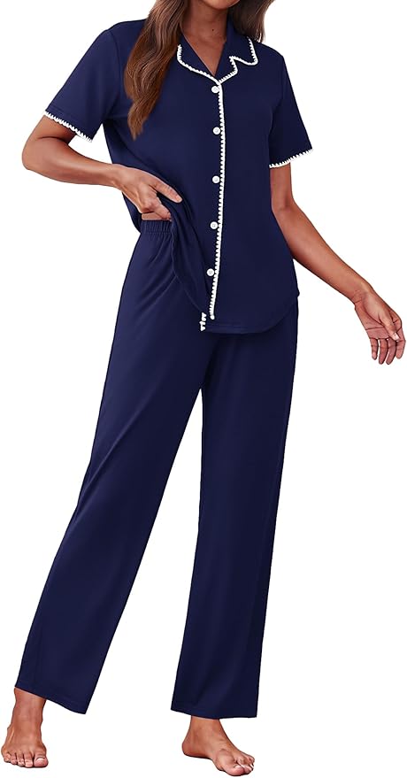 Women's Pants Pajama Set - Short Sleeve - 2 Piece
