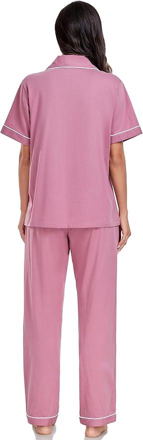 Women's 100% Cotton Pants Pajama Set - Short Sleeve - 2 Piece