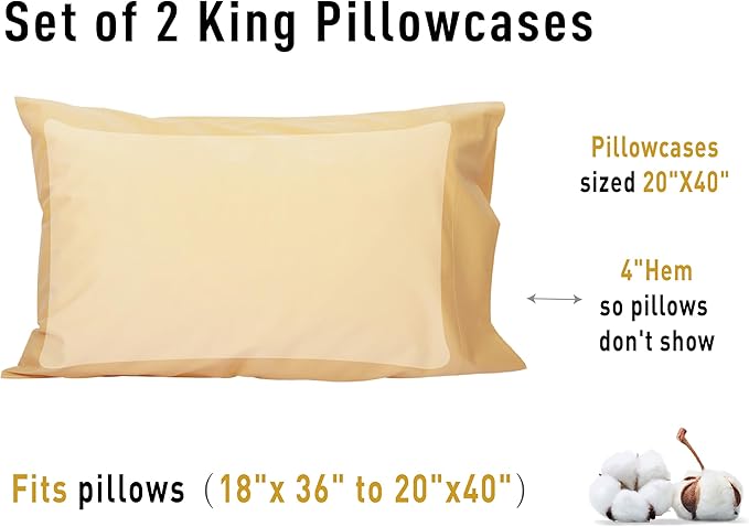 100% Cotton Pillowcase Set - King - 20 x 40 in - 2 Piece