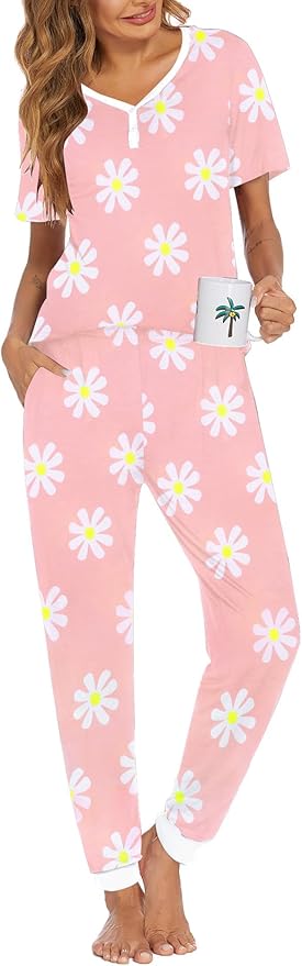Women's Pants Pajama Set - Short Sleeve - 2 Piece