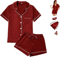 Satin Pajama Set - Short Sleeve - 4 Piece