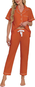 Women's 100% Cotton Pants Pajama Set - Short Sleeve - 2 Piece