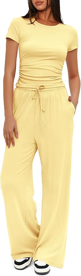 Women's Loungewear Set - Short Sleeve - Pants - 2 Piece