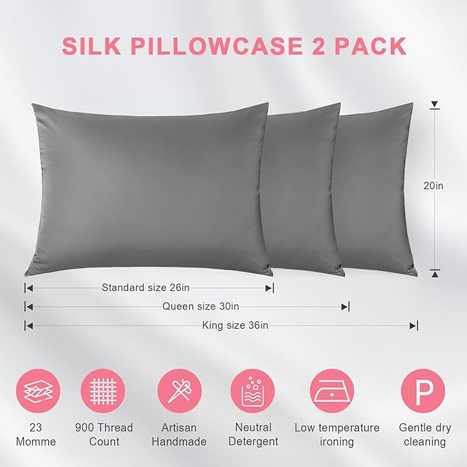 Mulberry Silk Cooling Pillowcase Set - Standard - 2 Pack