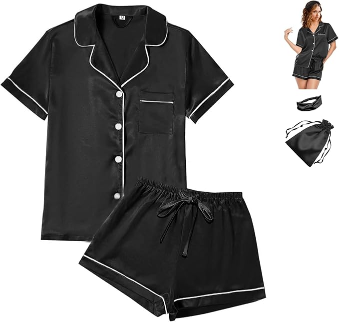 Satin Pajama Set - Short Sleeve - 4 Piece