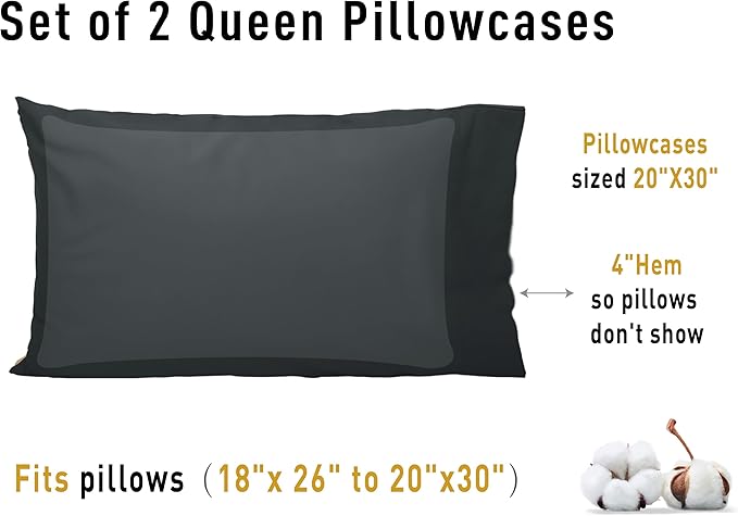 100% Cotton Pillowcase Set - Queen - 20 x 30 in - 2 Piece