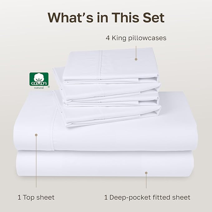 100% Cotton Bed Sheet Set - King - 6 Piece