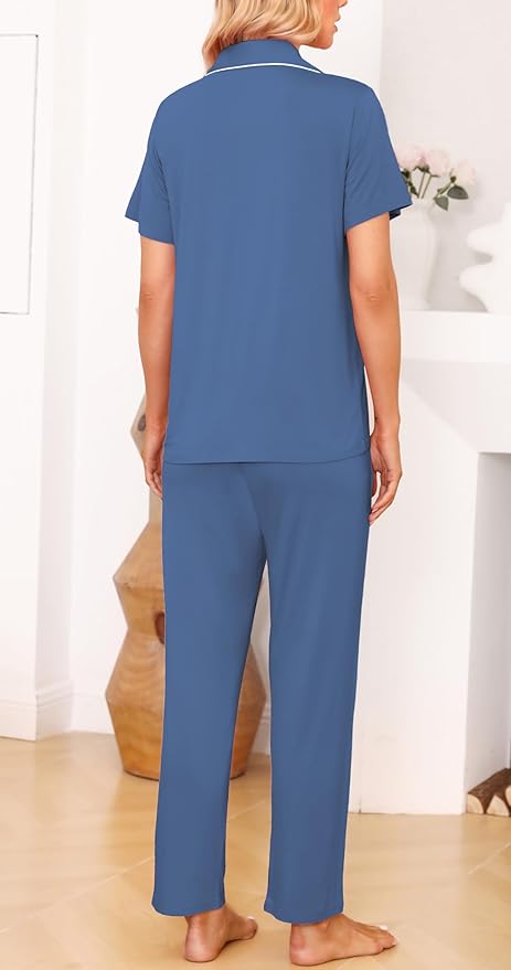Women's Pants Pajama Set - Short Sleeve - 2 Piece
