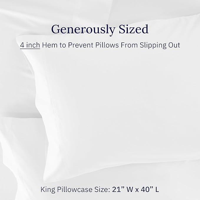 100% Cotton Pillowcase Set - King - 2 Piece