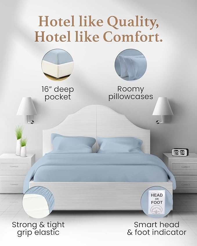 100% Cotton Bed Sheet Set - California King - 16 in Deep Pocket - 4 Piece