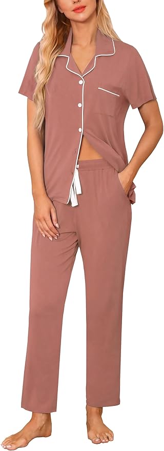 Women's Pants Pajama Set - Short Sleeve - 2 Piece