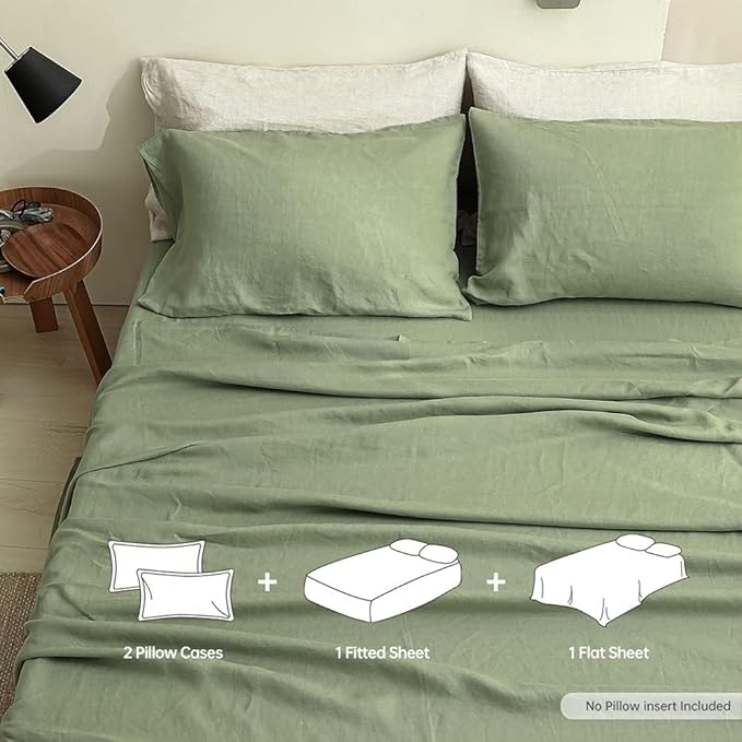 Linen Bed Sheet Set - Queen - 4 Piece