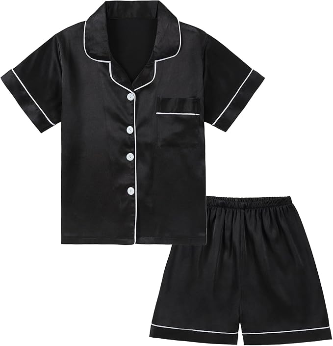 Satin Pajama Set - Short Sleeve - 2 Piece