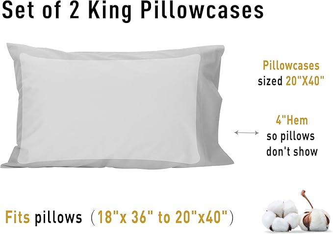 100% Cotton Pillowcase Set - King - 20 x 40 in - 2 Piece