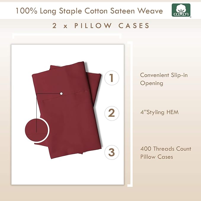 100% Cotton Pillowcase Set - King - 2 Piece