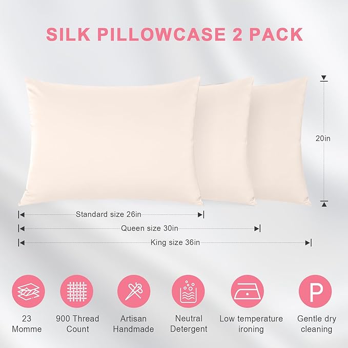 Mulberry Silk Cooling Pillowcase Set - Queen - 2 Pack