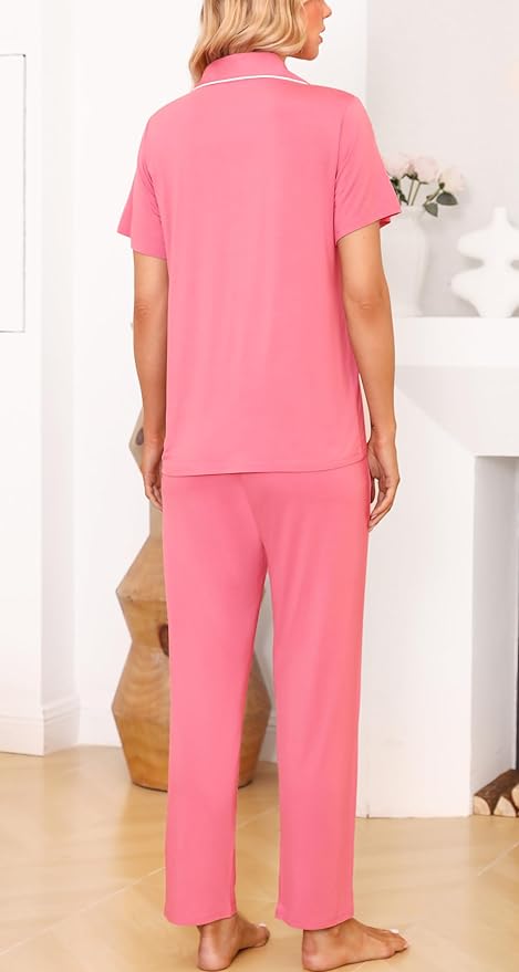 Women's Pants Pajama Set - Short Sleeve - 2 Piece