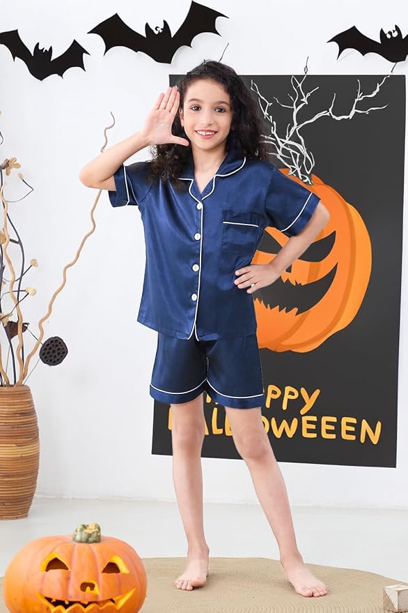 Satin Pajama Set - Short Sleeve - 2 Piece