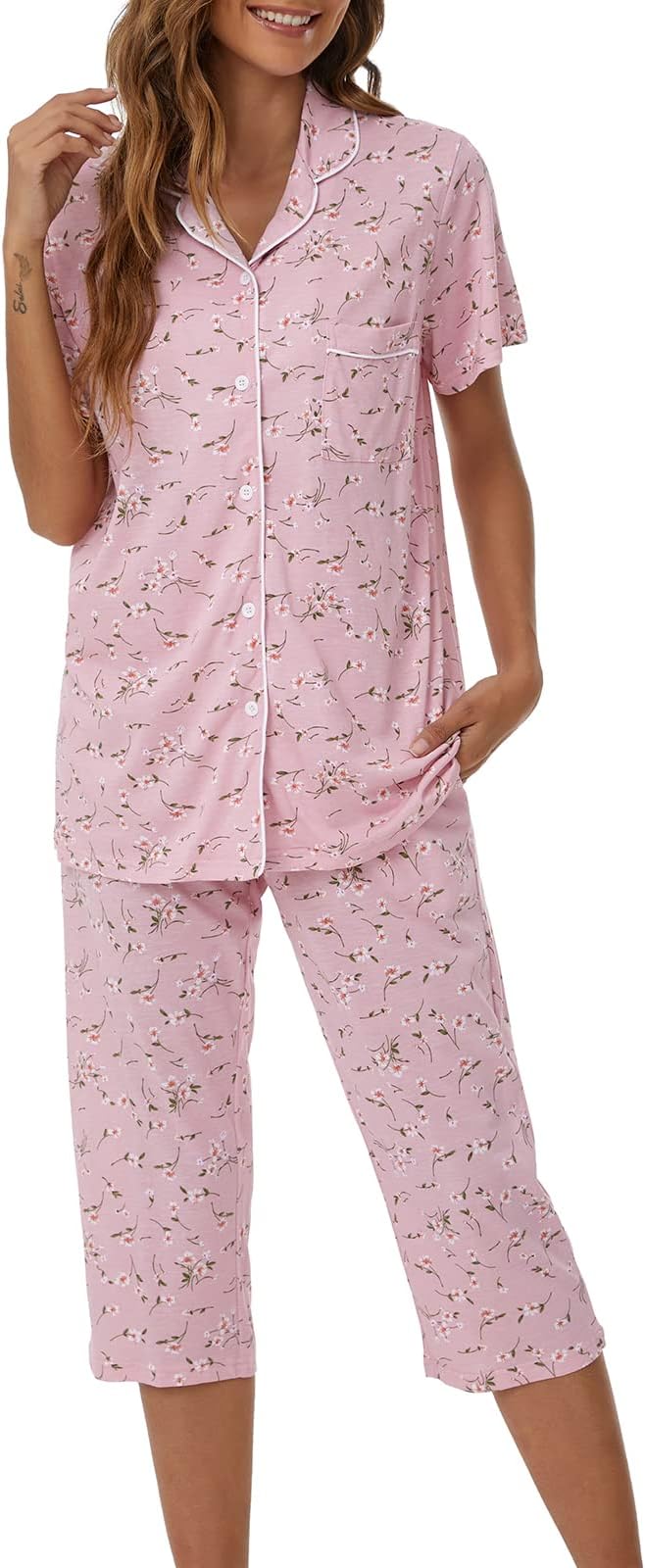 Capri Pajama Set - Short Sleeve - 2 Piece